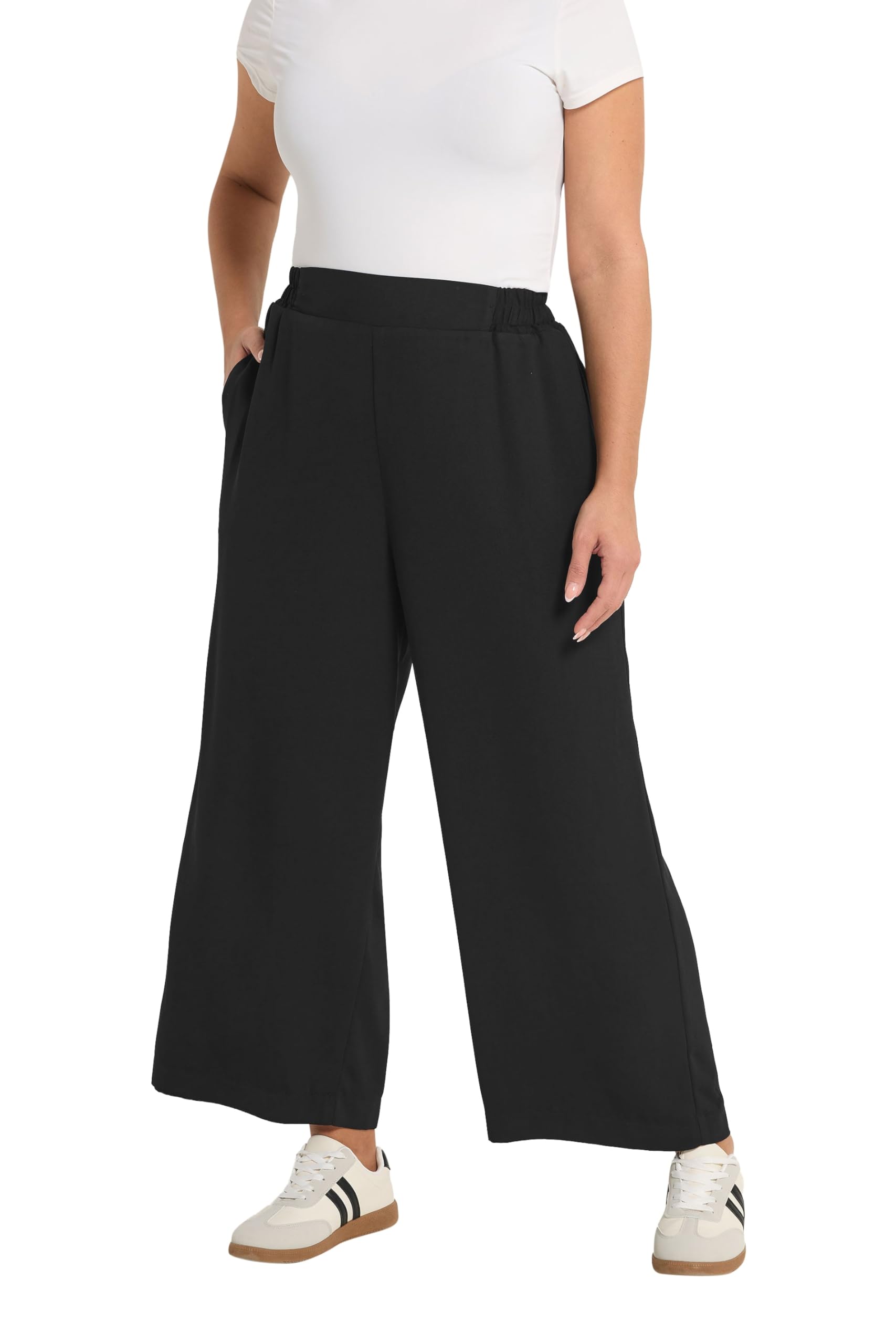 Yours Women's Black Elasticated Waist Trousers In | Size: 20