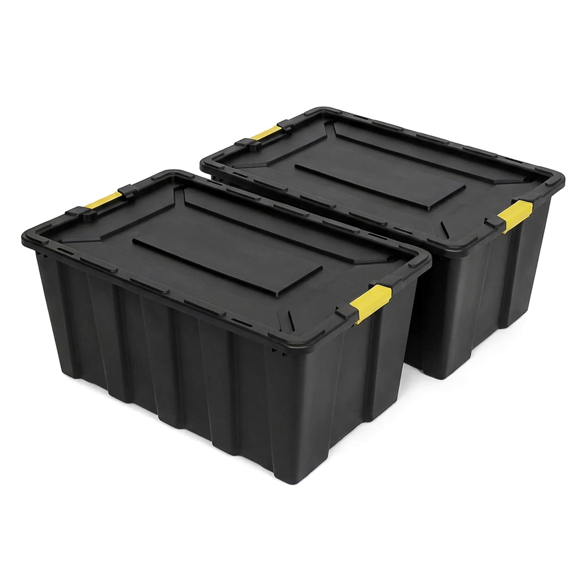 NOVECRAFTO 150L Extra Large Storage Box with Lid, 2 Pack – Heavy-Duty Storage Box with Carry Handles, Durable Plastic, Clip Locks, Padlockable & Stackable – Garage, Shed & Outdoor Use (Black)