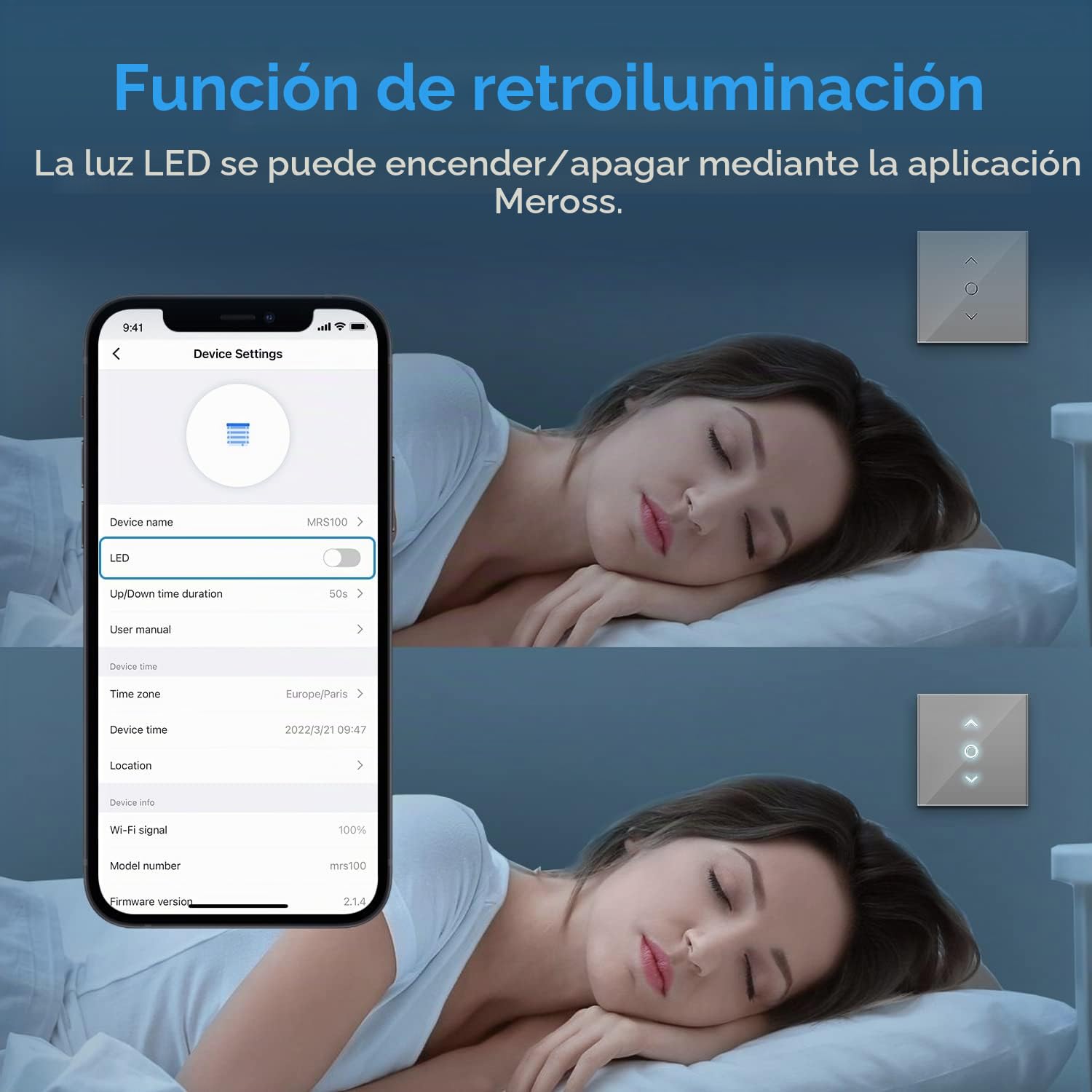 Meross Interruptor de Cortina Alexa, Interruptor de Persianas LED Inteligentes WiFi, Compatible con Alexa y Google Assistant, Control por Porcentaje, 2.4Ghz, Paquete de 2 (Necesita Cable Neutro)
