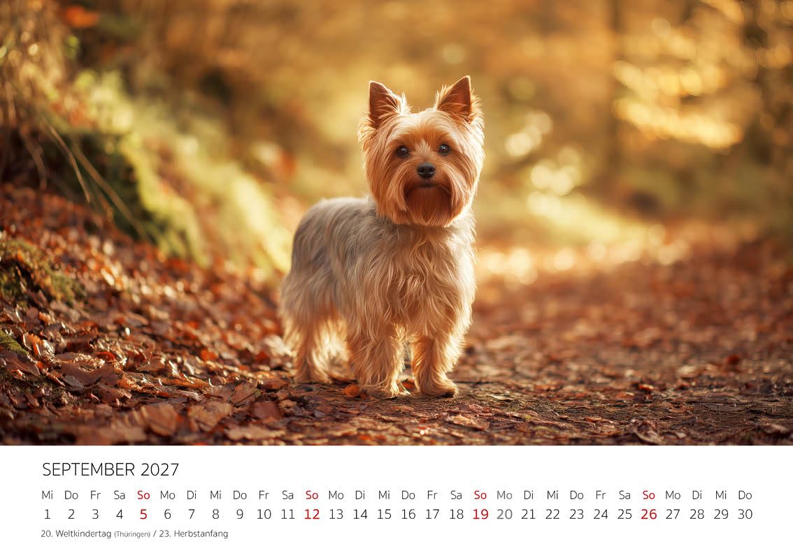 Edition Seidel Kalendarz premium dla małych towarzyszy Yorkshire Terrier 2027 format DIN A4, kalendarz ścienny niemiecki pies szczeniak mężczyzna kobieta