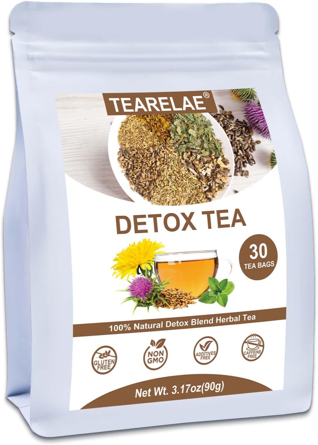 TEARELAE - Detox Tea, 30 Count Herbal Liver Detox Tea Bag - Milk Thistle Seed, Dandelion Root, Licorice Root, Fennel, Turmeric, Peppermint - Support Liver Function