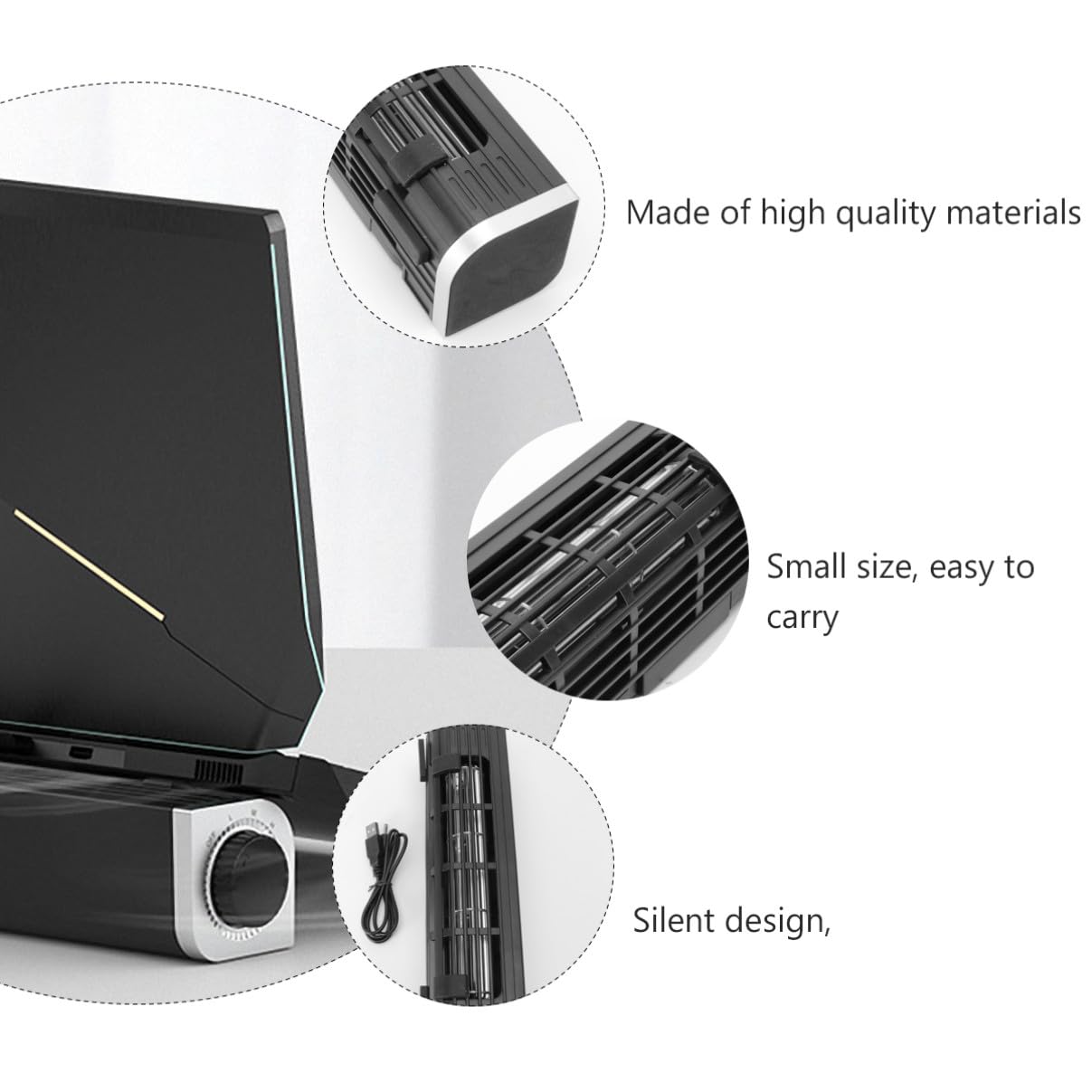 SHINEOFI Refroidisseur Ordinateur Portable USB Réglable avec Support Arrière pour Ordinateur Portable Ventilateur de Bureau Silencieux et Noir