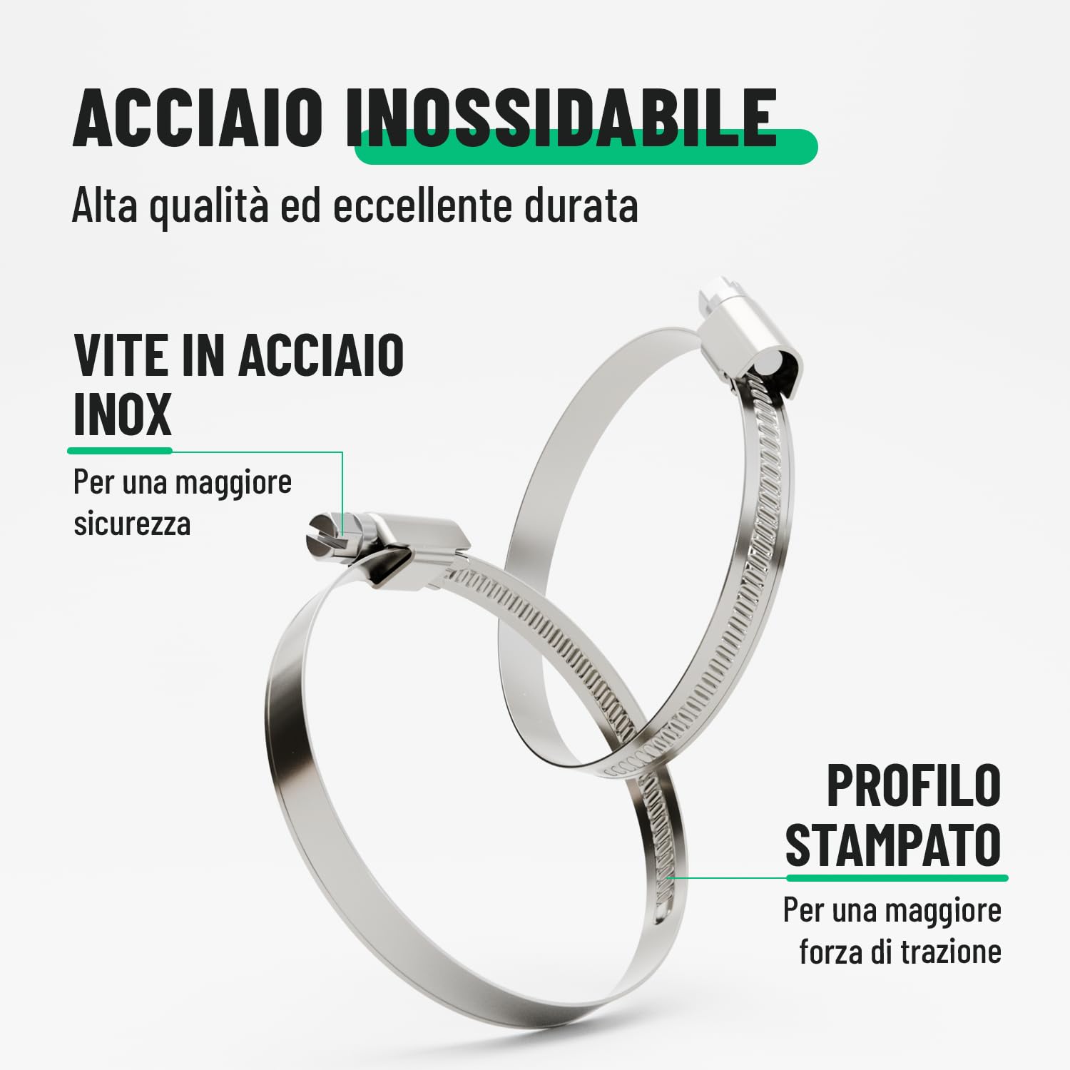 greate 50x fascette stringitubo acciaio inox 50-70 mm - fascette a vite regolabile con larghezza banda 9 mm - per piscina, stagno, lavatrice e altro