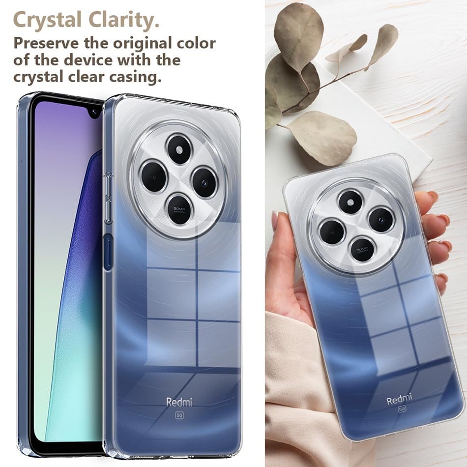 Image of Fashionury Crystal Clear Case for Redmi A4 5G / Poco C75 5G / Redmi 14C 5G / Poco M7 5G | Yellowing Resistance | Transparent TPU Silicone | Raised Camera Lips | Slim Transparent Cover