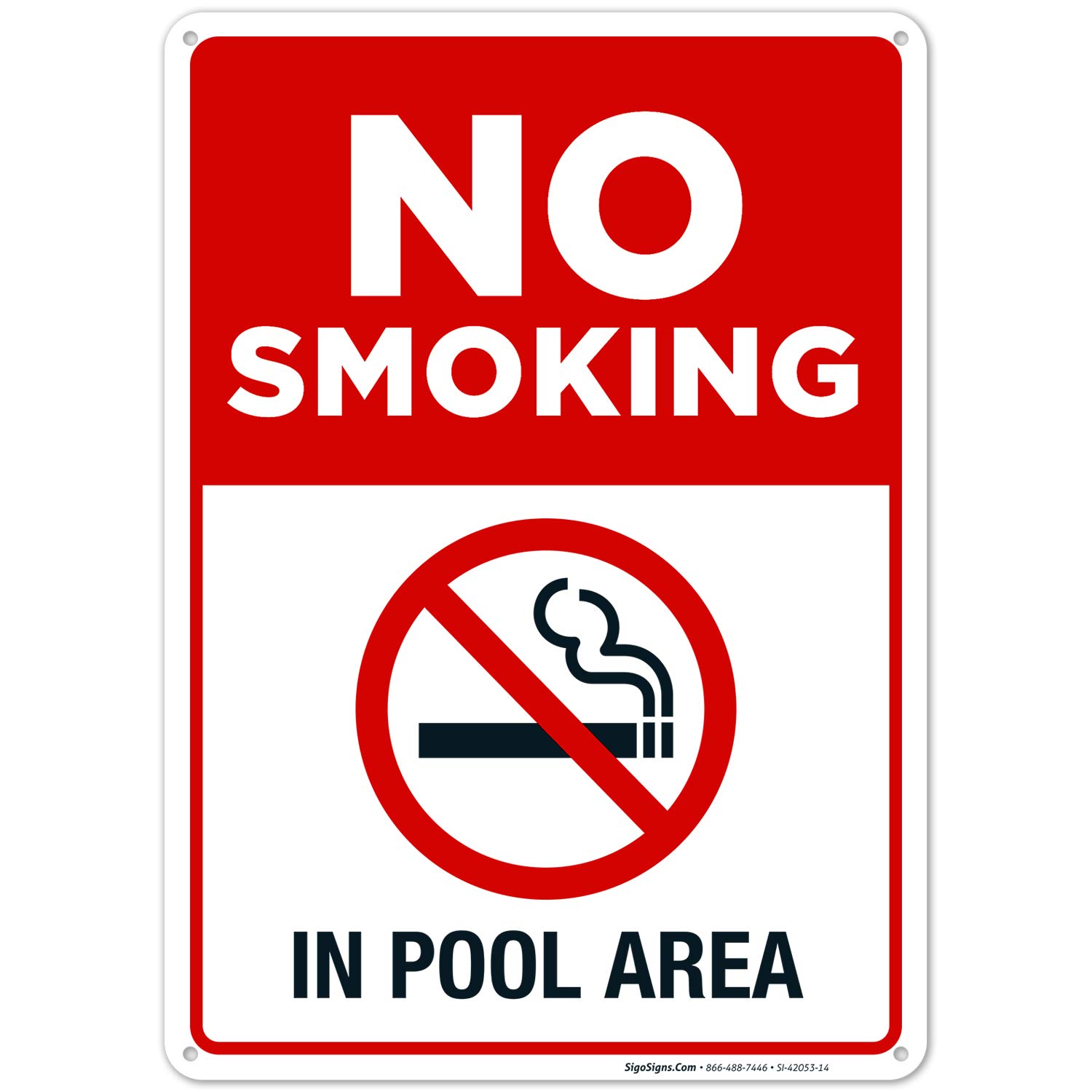 No Smoking in Pool Area Pool Sign, 10x14 Inches, 55 mil Thick HDPS (high Density polystyrene), Made in USA