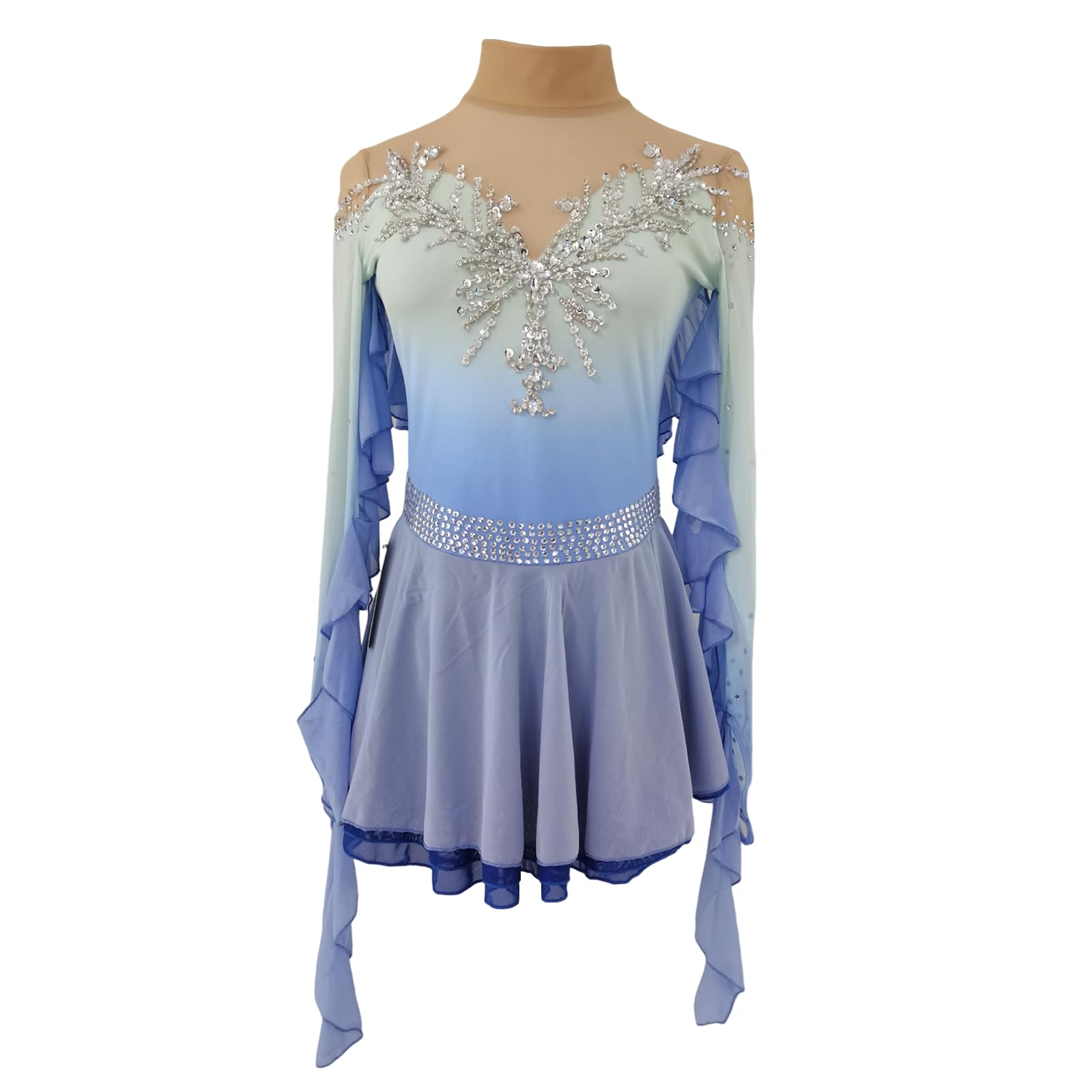 LIUHUO Blauer Farbverlauf, Eiskunstlauf-Kleid für Mädchen, Kinder und Erwachsene, Wettkampf-Performance