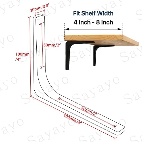 Miniatura 2 de SAYAYO 2 soportes de pared de hierro, 4 x 4 pulgadas, soporte de estante de soporte decorativo de ángulo de articulación, negro mate