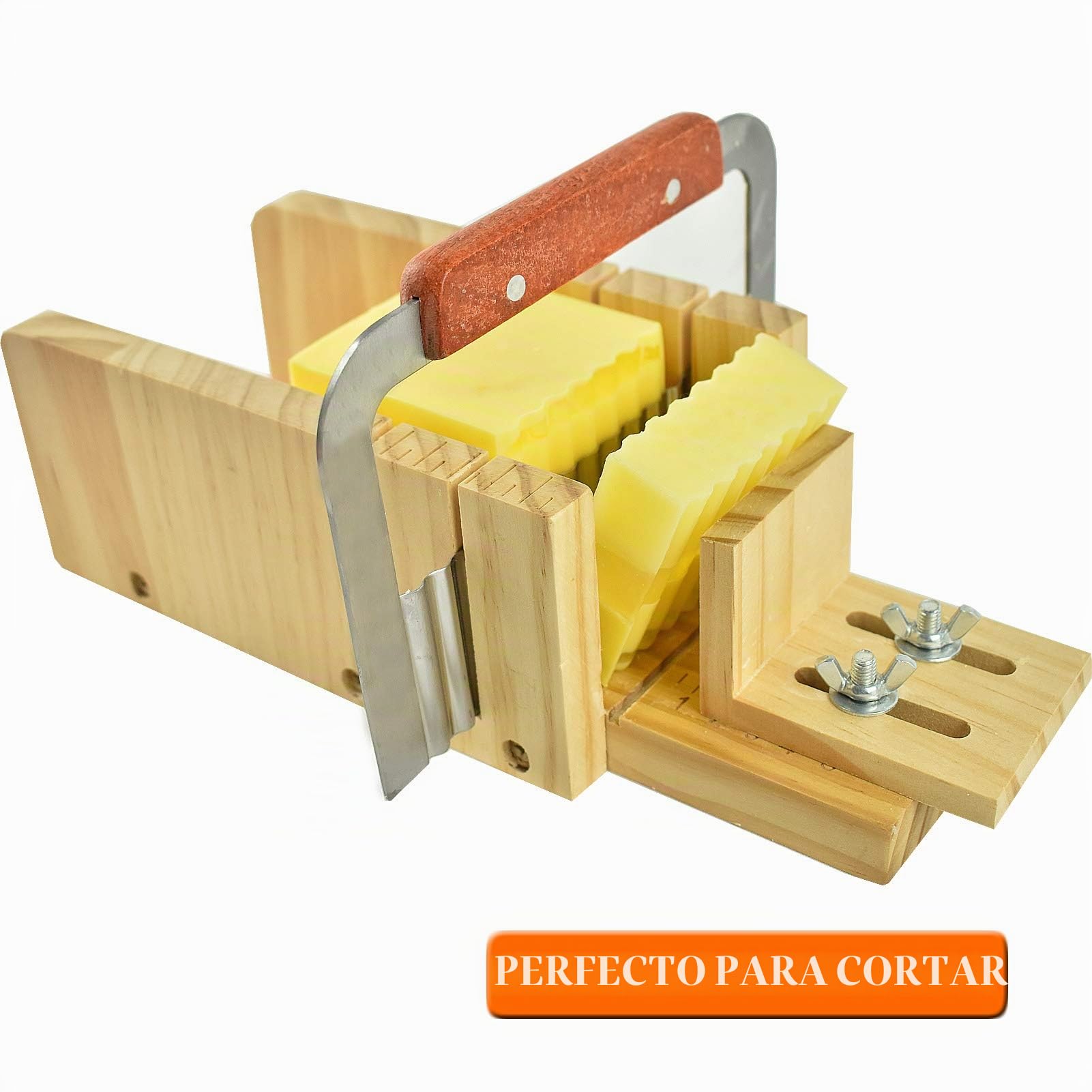 Artcome Set de formas de corte para jabón de pan, multifuncional, ajustable - Molde de jabón de madera y juego de formas de silicona rectangular con cortador de acero inoxidable ondulado y recto