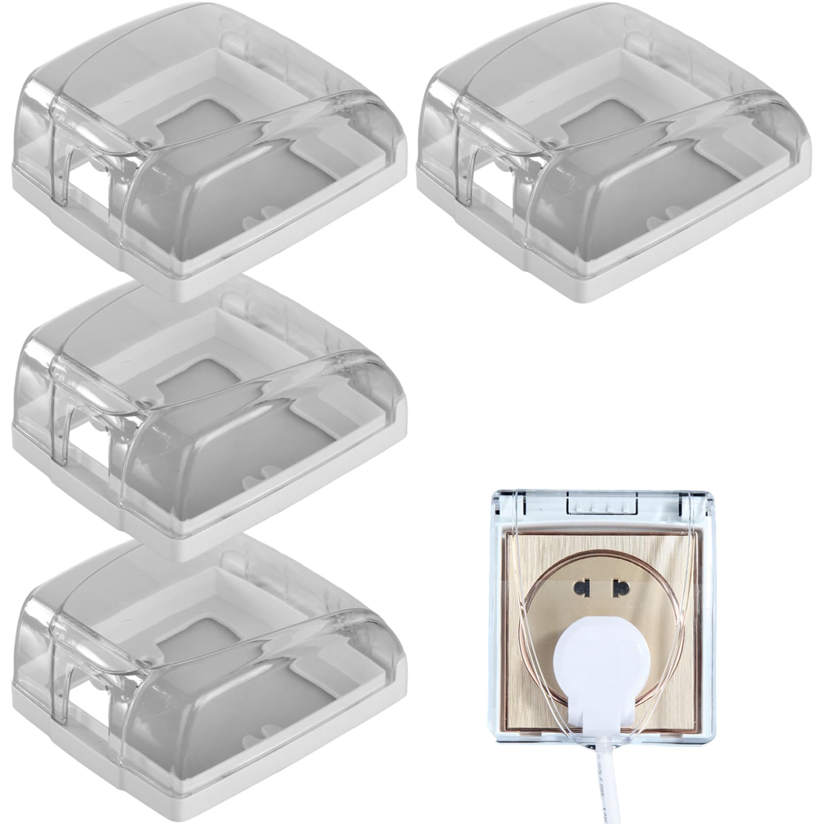 Cakeeyum Transparent 4-Pack Waterproof Outlet Covers Plastic Clear Outlet Covers For Bathroom Kitchen Doorbell Cover Switch Plate Protector Waterproof Cover, Clear, Outdoor, Plastic O
