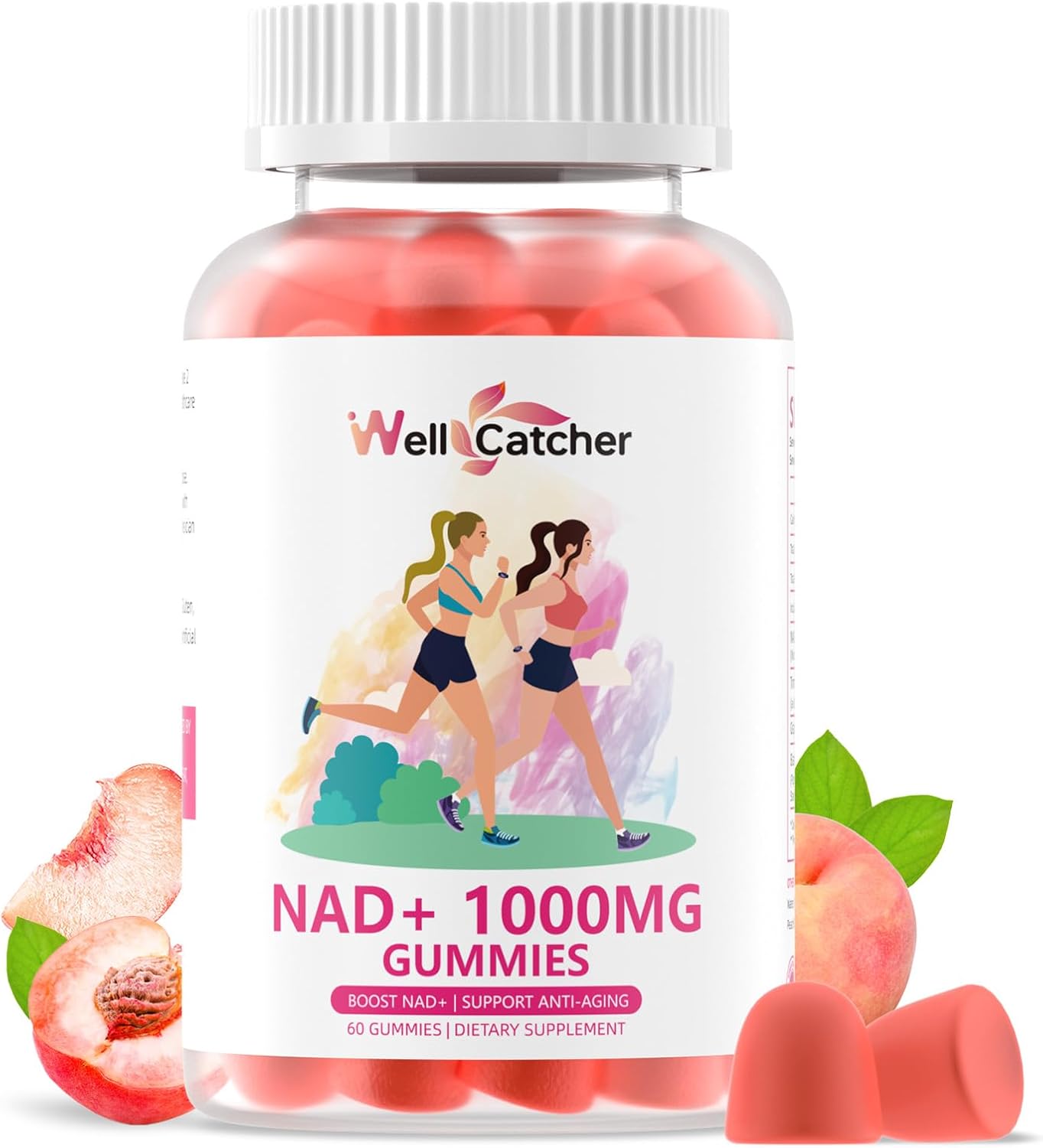 NAD+ Gummies Supplement for Women 1000MG – NAD Plus Gummies for Men Sugar Free Vitamin B3 Niacinamide Pure Organic Boosts NAD Level Anti-Aging Cell Regeneration Energy Brain Peach Flavor 60C