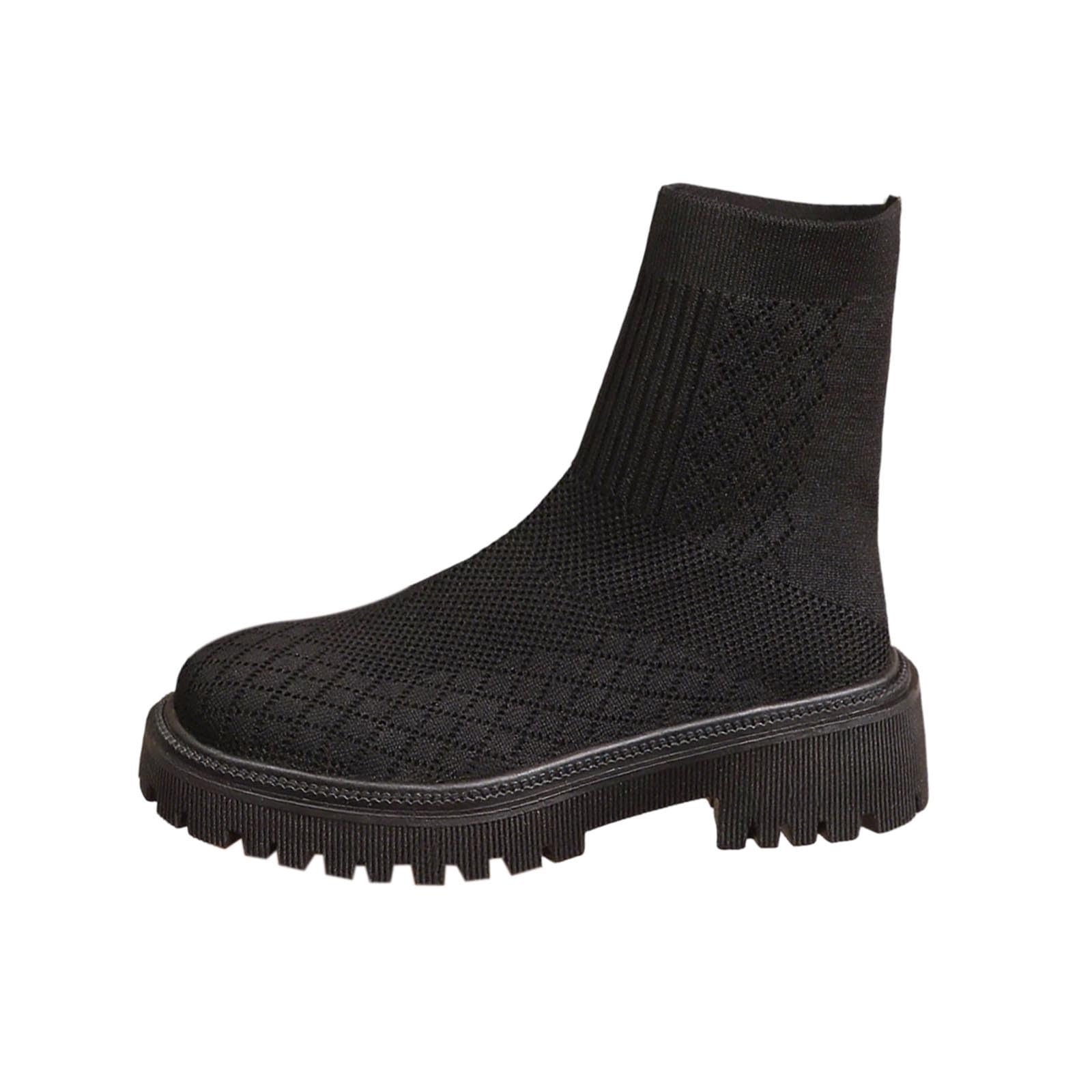 Women Sock Booties Stretch Knit Slim Fit Ankle Boots Round Toe Low Heel Non Slip Bootie Fall Winter