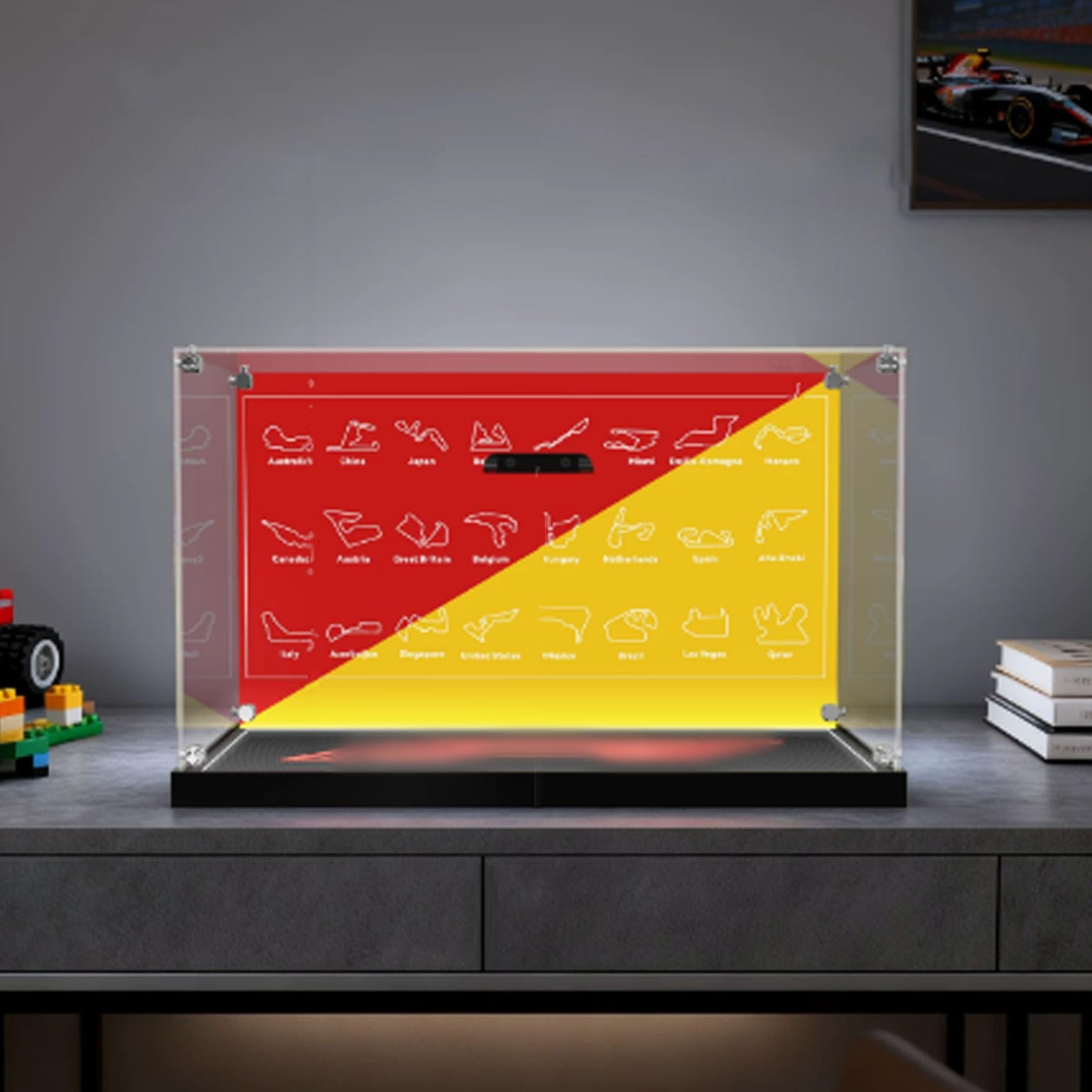 Vitrina acrílica para modelos de cascos Le-go 43014+77242+43022, caja expositora a prueba de polvo (solo caja de exhibición) (con luz)