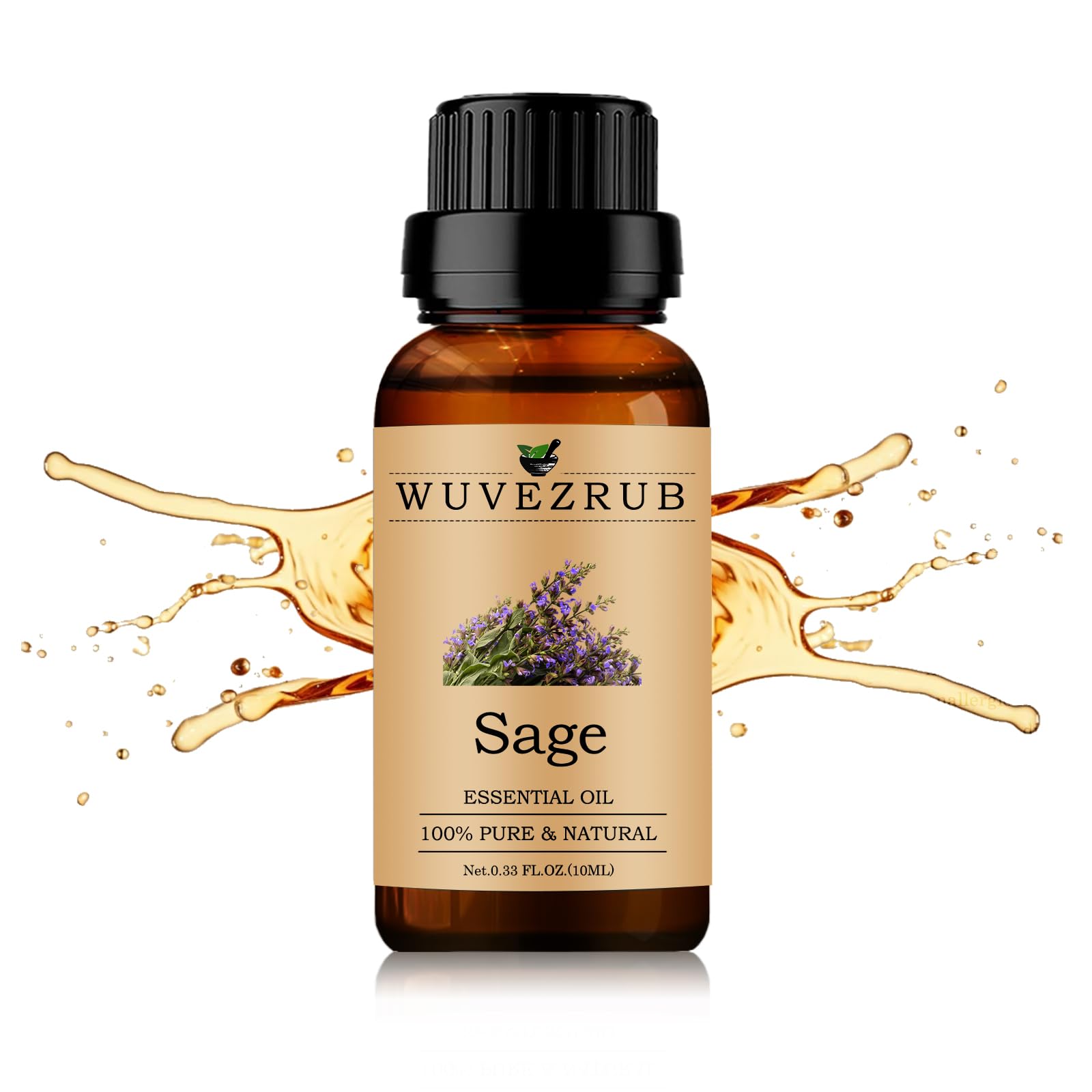Sage Essential Oils 10ML, Organic 100% Pure and Natural Essential Oil for Aromatherapy Diffuser - 0.33 Fl Oz/Sage
