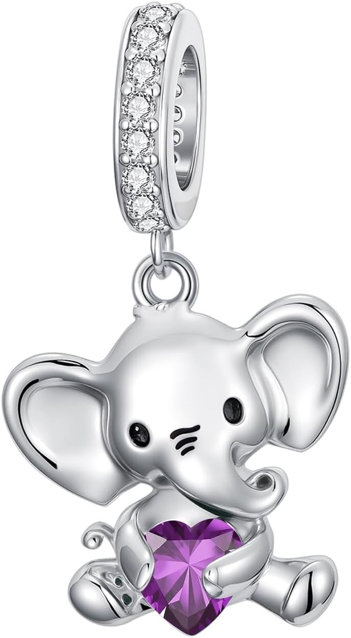 PROESS 925 Sterling Silver Elephant Charm 12 Months Birthstone Elephant Bead for Elephant Bracelets Jewerly Making Elephant Gifts for Women Mother Daughter