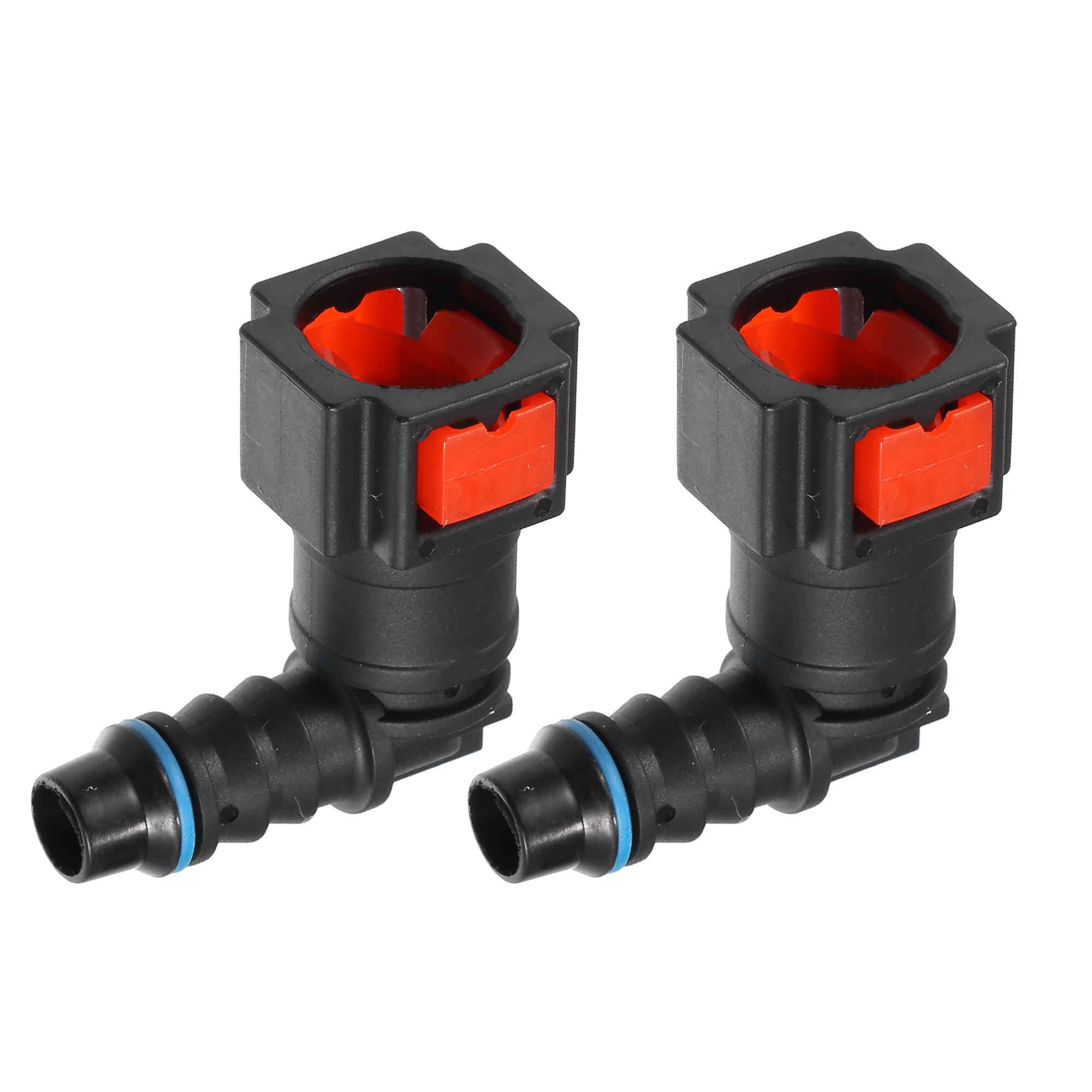 A ABSOPRO Connettore rapido per tubo del carburante per auto a 90 gradi da 5/16" 7,89mm SAE a tubo da 5/16" 8mm Scollega il tubo in plastica rosso (Set di 2).