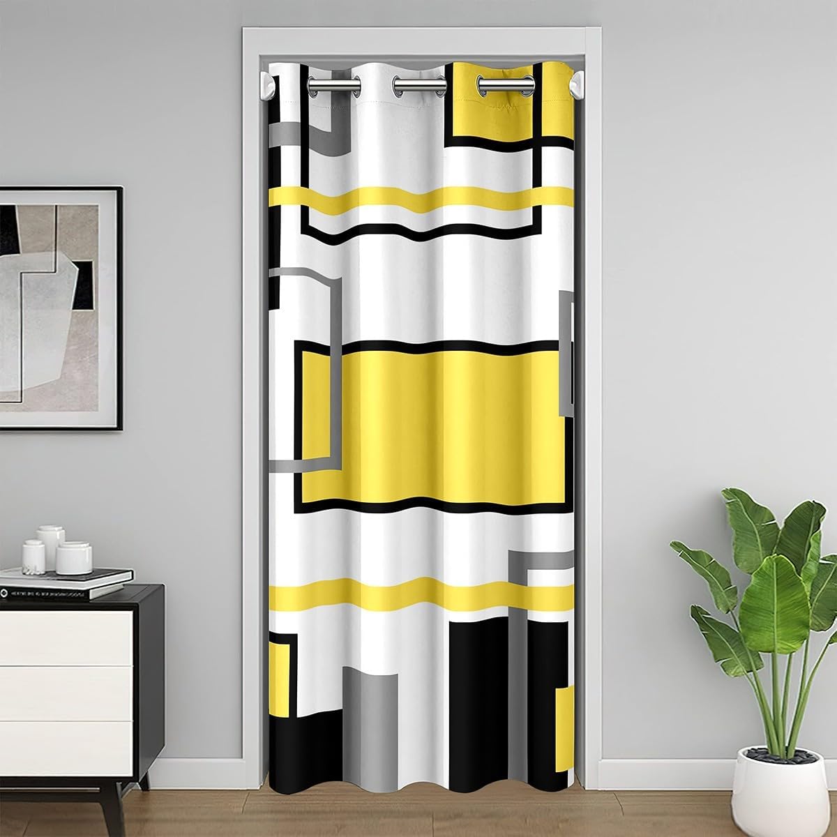 Erosebridal Black and White Door Curtain,Gray Art Abstract Striped Blackout Curtain for Women Men Adults,Boho Graffiti Watercolor Modern Door Drape,Ink Painting Aesthetic Geometric Decor,52"W X 80"L