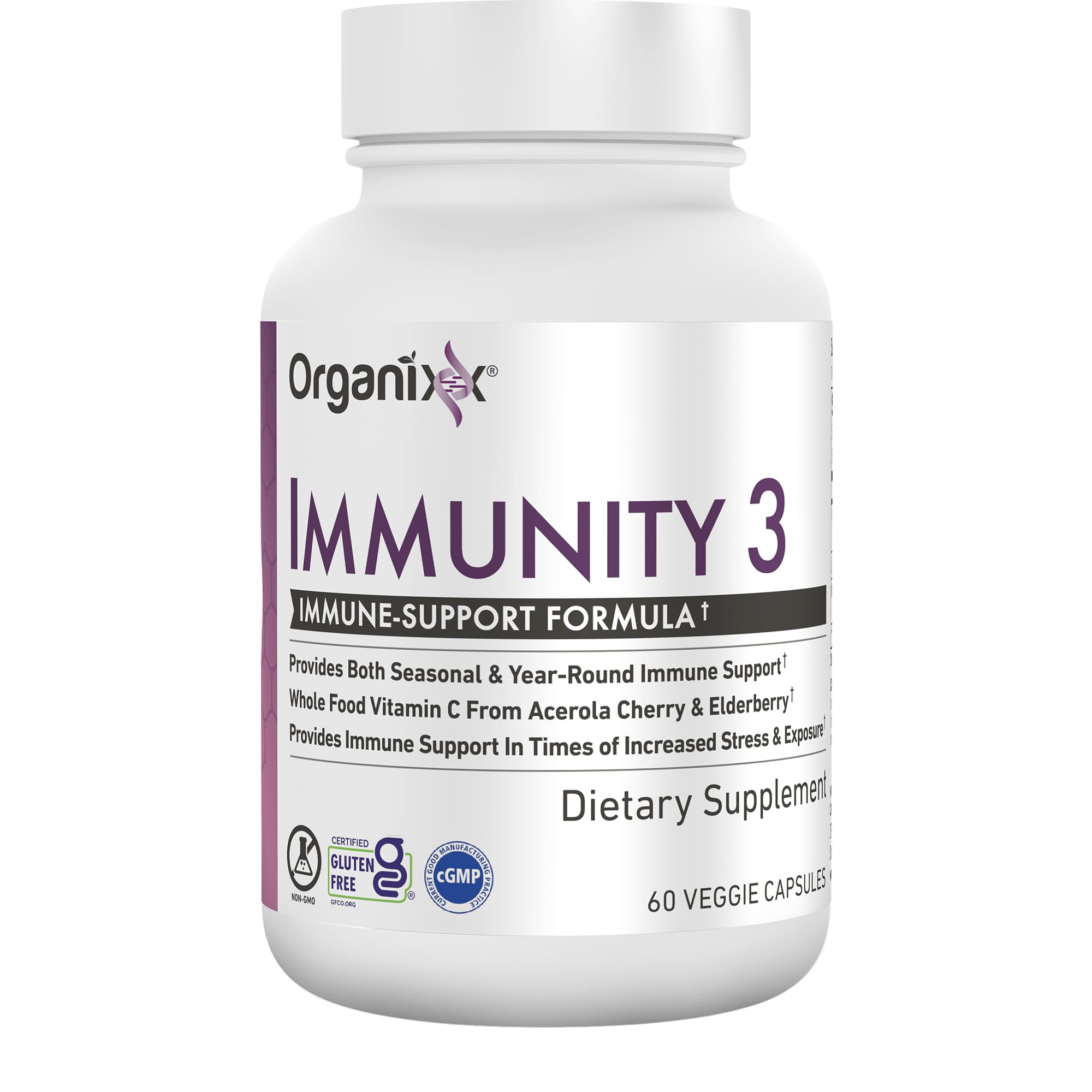 Organixx Immunity 3, Vitamin C, Zinc & Elderberry Immune, 60 Caps