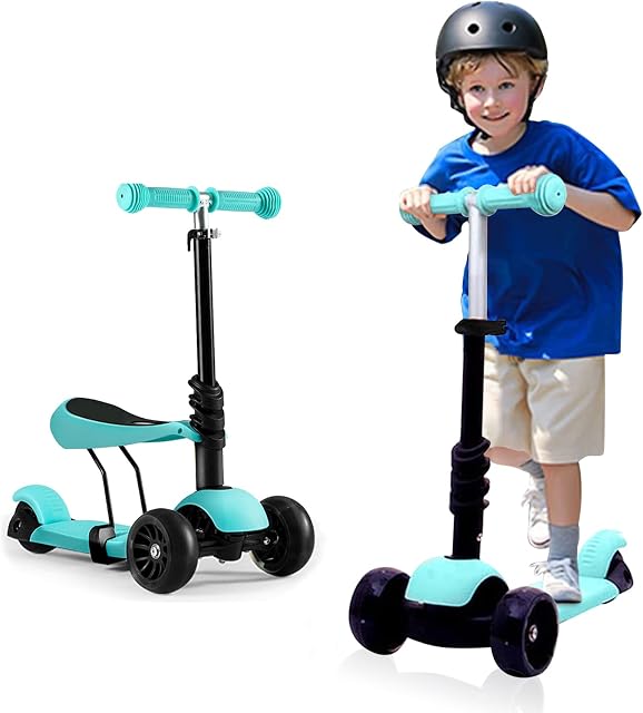 Kick Scooter for Kids Ages 3-5, Foldable & Adjustable Height with Removable Seat,3 LED Light Wheels, Outdoor Activities Sports Toys for Boys Girls Birthday Gifts