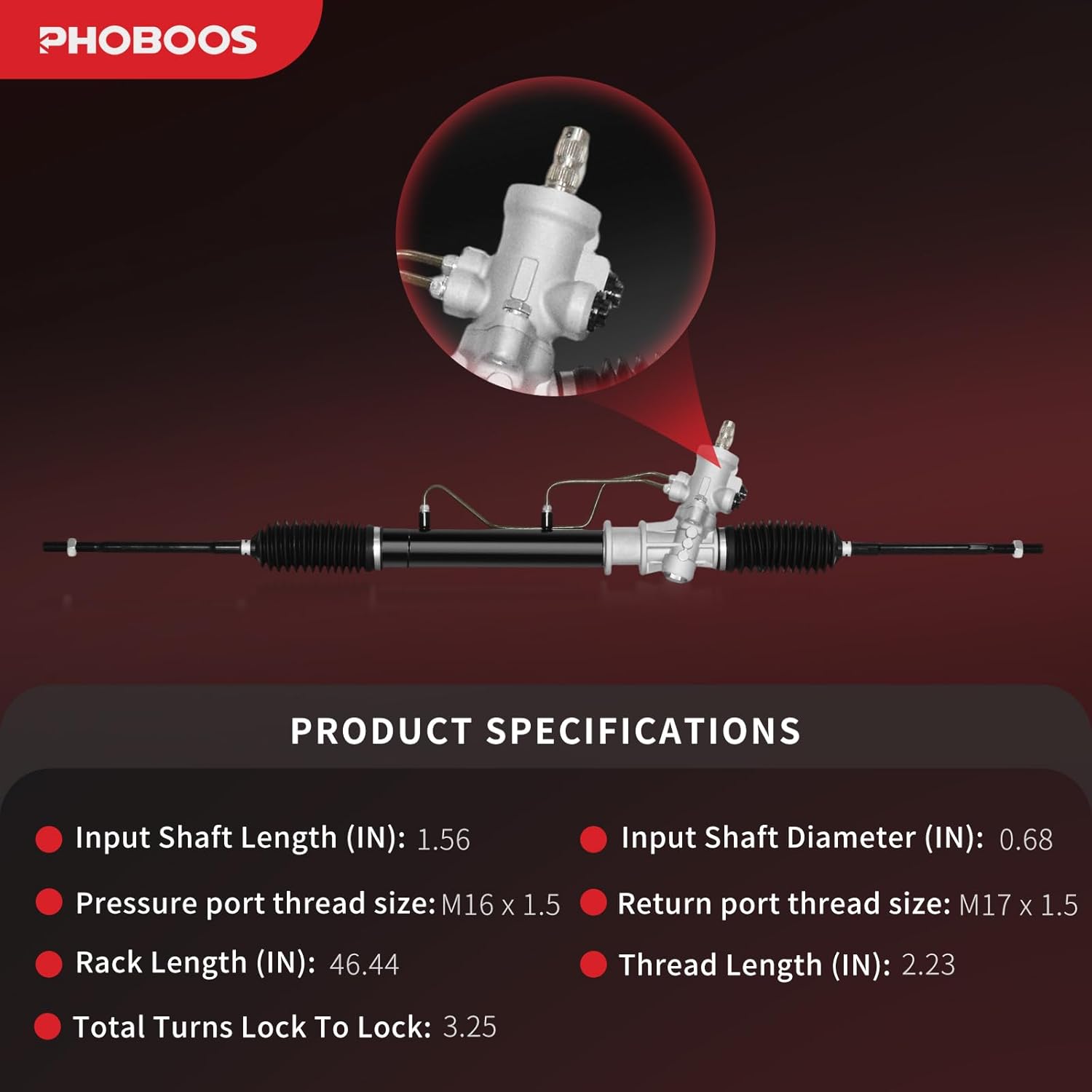 PHOBOOS Hydraulic Power Steering Rack and Pinion Assembly Compatible with Toyota Corolla 1993-2002 & Chevrolet Prizm 1998-2002 & Geo Prizm 1993-1997, New Unit, Ref. 26-1963 (Rack length: 46.44 inches)