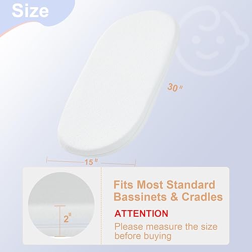 Miniatura 10 de NeoBorn Protector de colchón para moisés de bebé, 32 x 18 pulgadas, colchón de espuma viscoelástica de gel cómodo de doble cara con funda extraíble