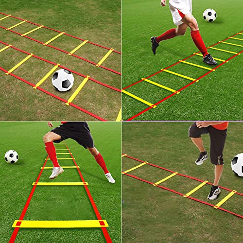 Asenver Red Rope Agility Ladder Footwork Ladder Speed Ladder Soccer Ladder For Training With Carry Bag 10 Ft 20 Ft 26 Ft (Yellow, 10 Ft) #TOP6