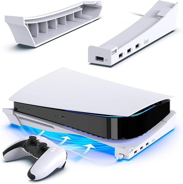 FYOUNG Horizontal Stand Bracket for PS5 Disc & Digital Edition with Extended USB port, Support Base for PS5 Stand Accessories with Anti-Slip Mads