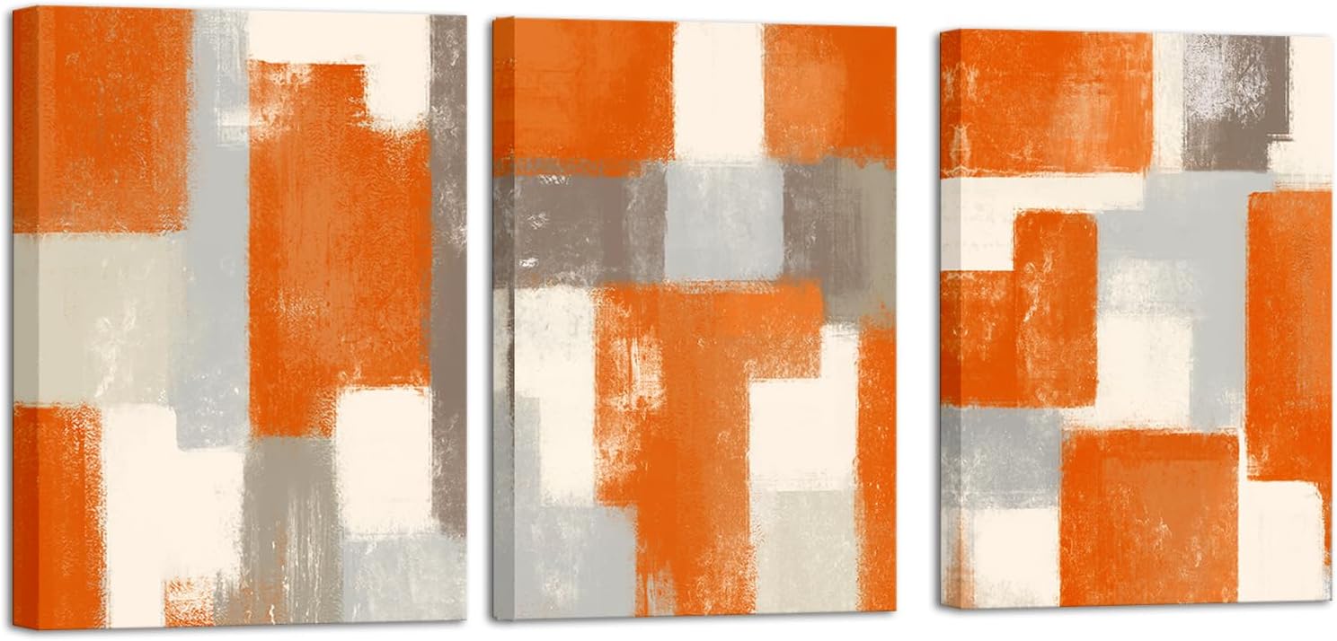 LoveHouse Orange Wall Art Abstract Wall Decor Bathroom Decor Orange and Grey Artwork for Living Room Bedroom