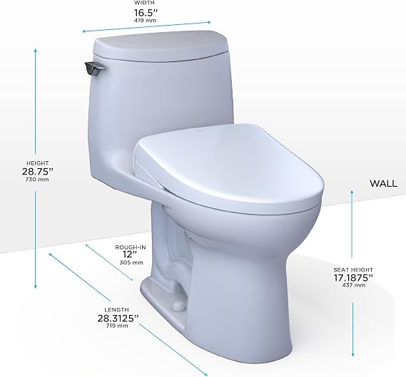 TOTO WASHLET+ UltraMax II 1G One-Piece Elongated 1.0 GPF Toilet with Auto Flush WASHLET+ S7A Contemporary Bidet Seat, Cotton White - MW6044736CUFGA#01