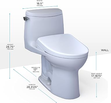 TOTO WASHLET+ UltraMax II 1G One-Piece Elongated 1.0 GPF Toilet with Auto Flush WASHLET+ S7A Contemporary Bidet Seat, Cotton White - MW6044736CUFGA#01