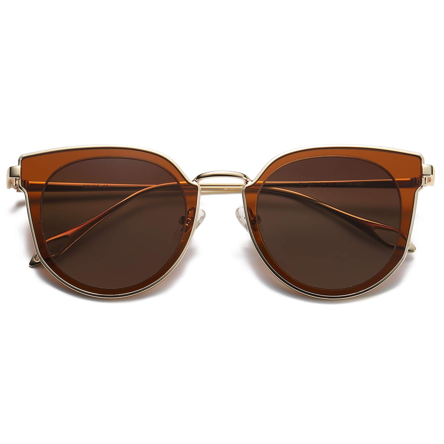 SOJOS Fashion Round Polarized Sunglasses for Women UV400 Mirrored Lens SJ1057 with Gold Frame/Gradient Brown Lens