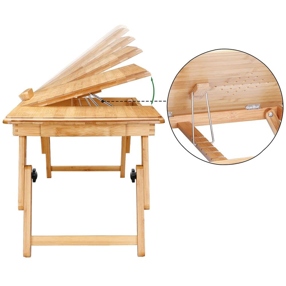 CASARIA® 2X Mesas para Ordenador Portátil Plegable Mesas Auxiliares Cama Sofá de Bambú Ajustable Bandeja Desayuno