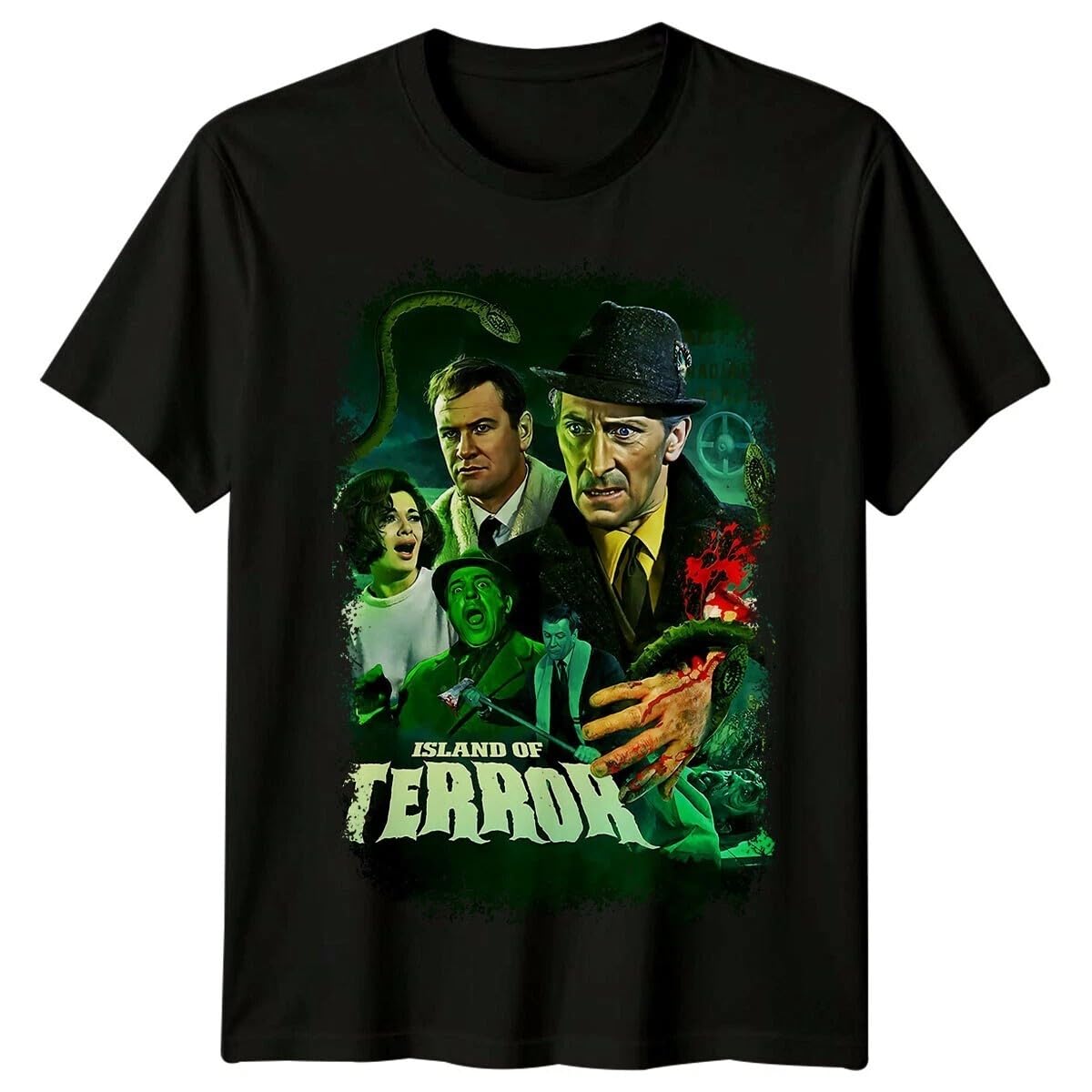 Huukh7hgt Men's Black Island Of Terror (1966) Movie Poster Inspired T-Shirt L