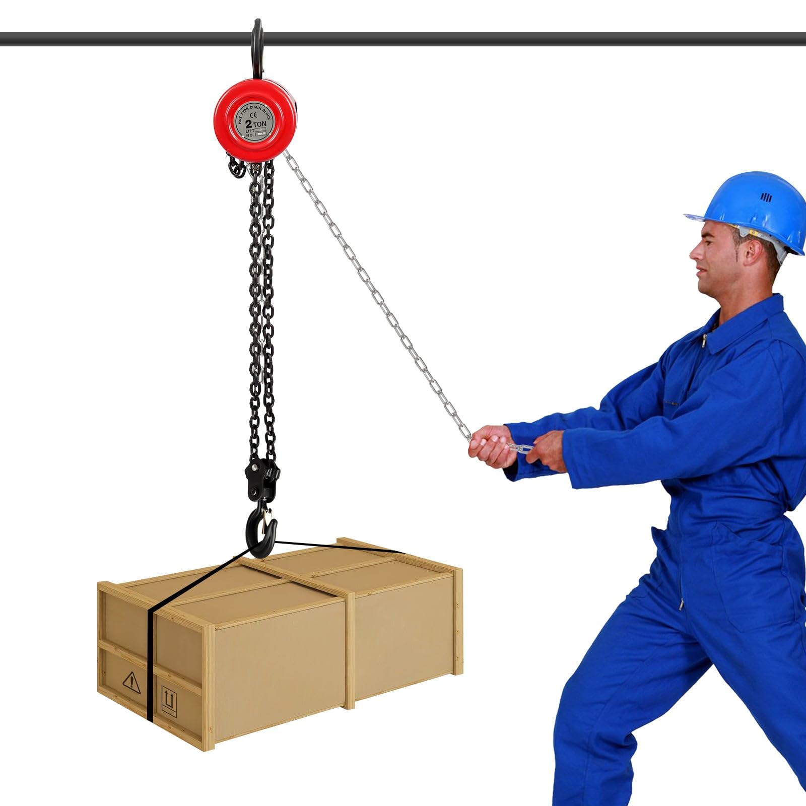 Paranco manuale a catena, verricello manuale, portata 2T, per la maggior parte dei settori industriali, compreso il trasporto, fabbriche con 3 m di lunghezza della catena rosso