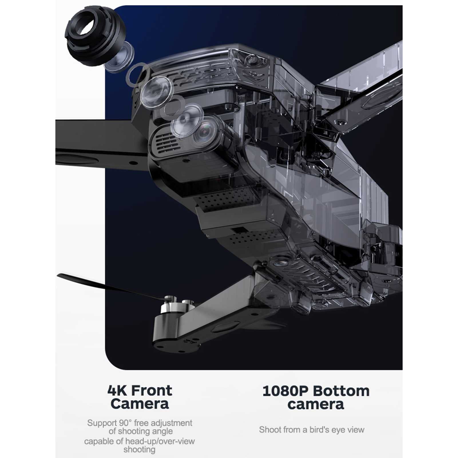 Bezszczotkowy dron z kamerą dla dorosłych 4K Gestures Selfie Fixed-Point Surround Auto Follow GPS Positioning Optical Flow Positioning Dual Camera Switch (Black 1 BATTERY)