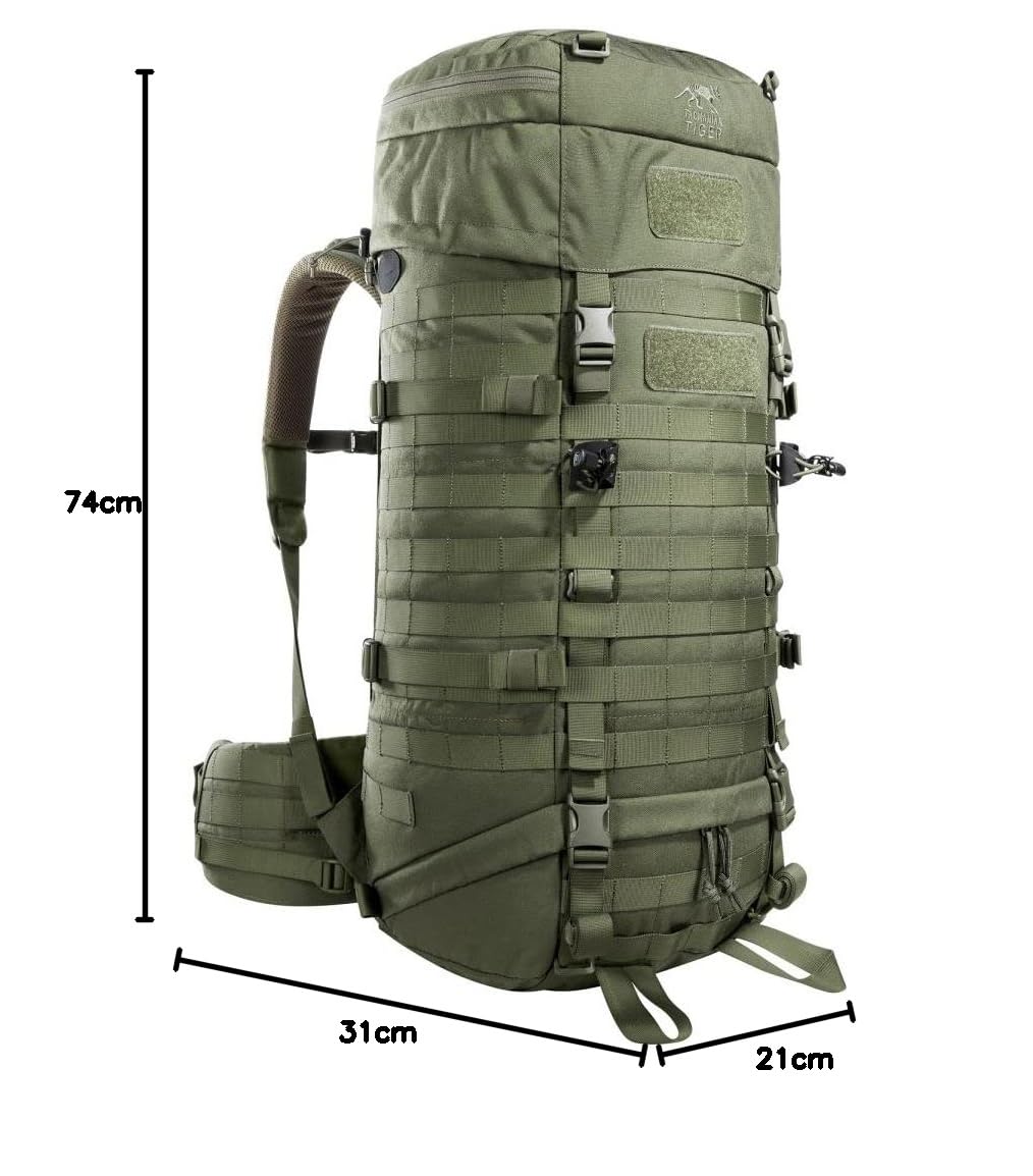 Tasmanian Tiger TT Base Pack 52 Sac à dos modulaire extensible Volume 52 l à 65 l Sac à dos de trekking avec système Molle et ceinture ventrale amovible