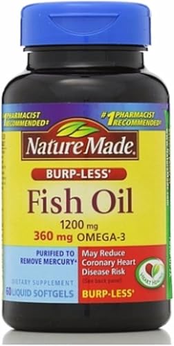 Nature Made Aceite de pescado, 1200 mg, Burp-Less, cápsulas blandas líquidas 60 ea (paquete de 4)
