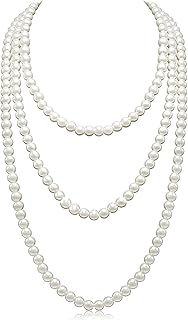 Pearl Necklace for Women Long Pearl Choker Necklace Layered Pearl Necklaces Chunky Pearl Beaded Necklace Wedding Costume J...