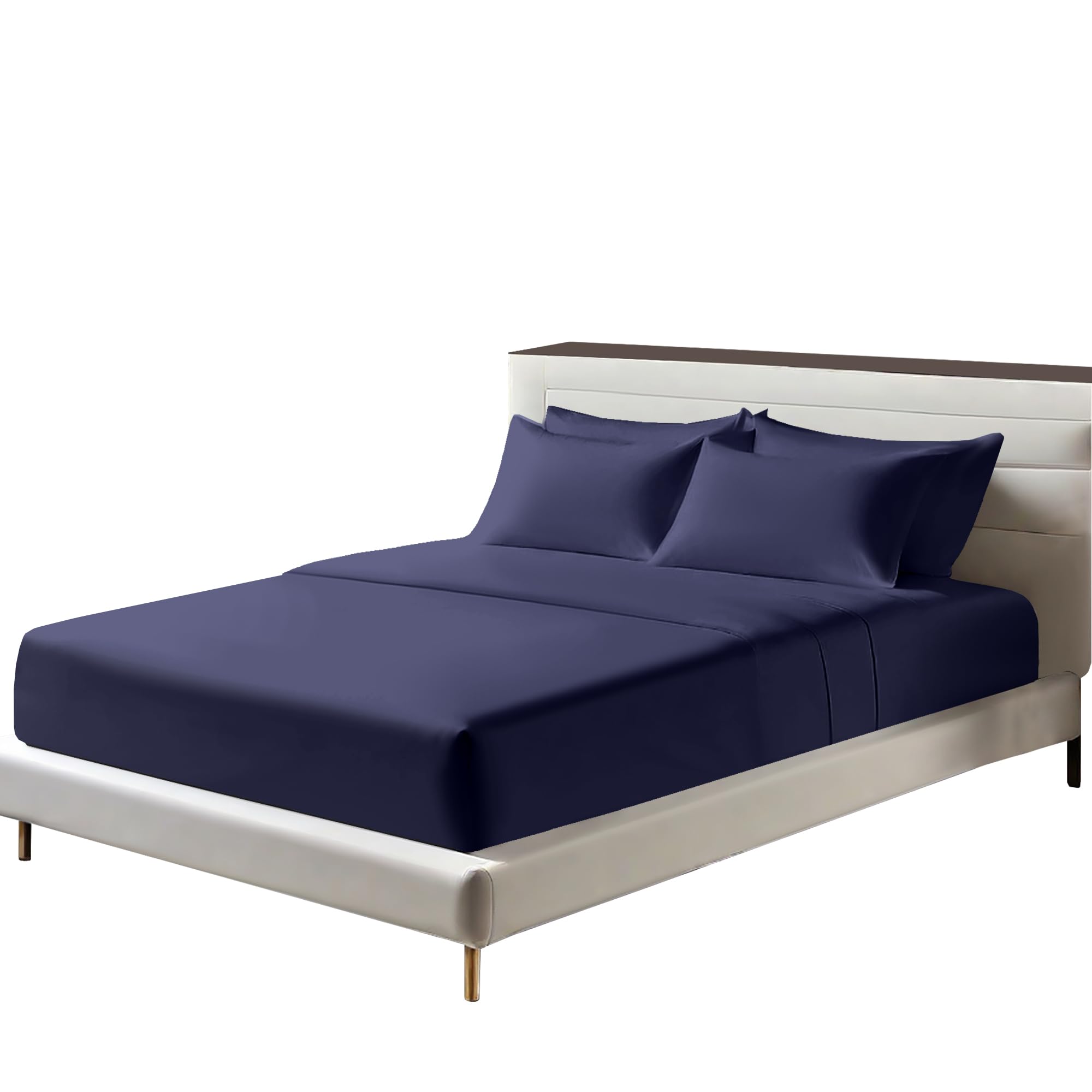 Egyptian Cotton Fitted Sheets 25cm Deep Mattress Pocket 200 Thread Count Fitted Bed Sheet- Soft & Comfortable Bottom Sheet (Navy