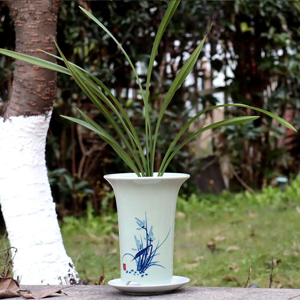DFGHNBVC Blue And White Porcelain Flowerpot Planter Pottery Planter Blue And White Flower Pot Astetic Room Decor Blue And White Porcelain Decor Small Plants Bonsai Planter Pot Plant Pot,21 * 26.5cm