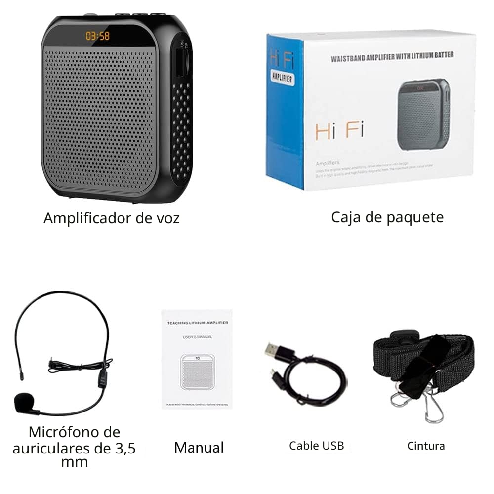 Amplificador de Voz Portátil para Profesor, 2200mAh Recargable Altavoz Microfono Sistema PA Auricular Micrófono con Altavoz para Guia Turistico, Profesores, Reunión, Yoga, Aula (Negro)
