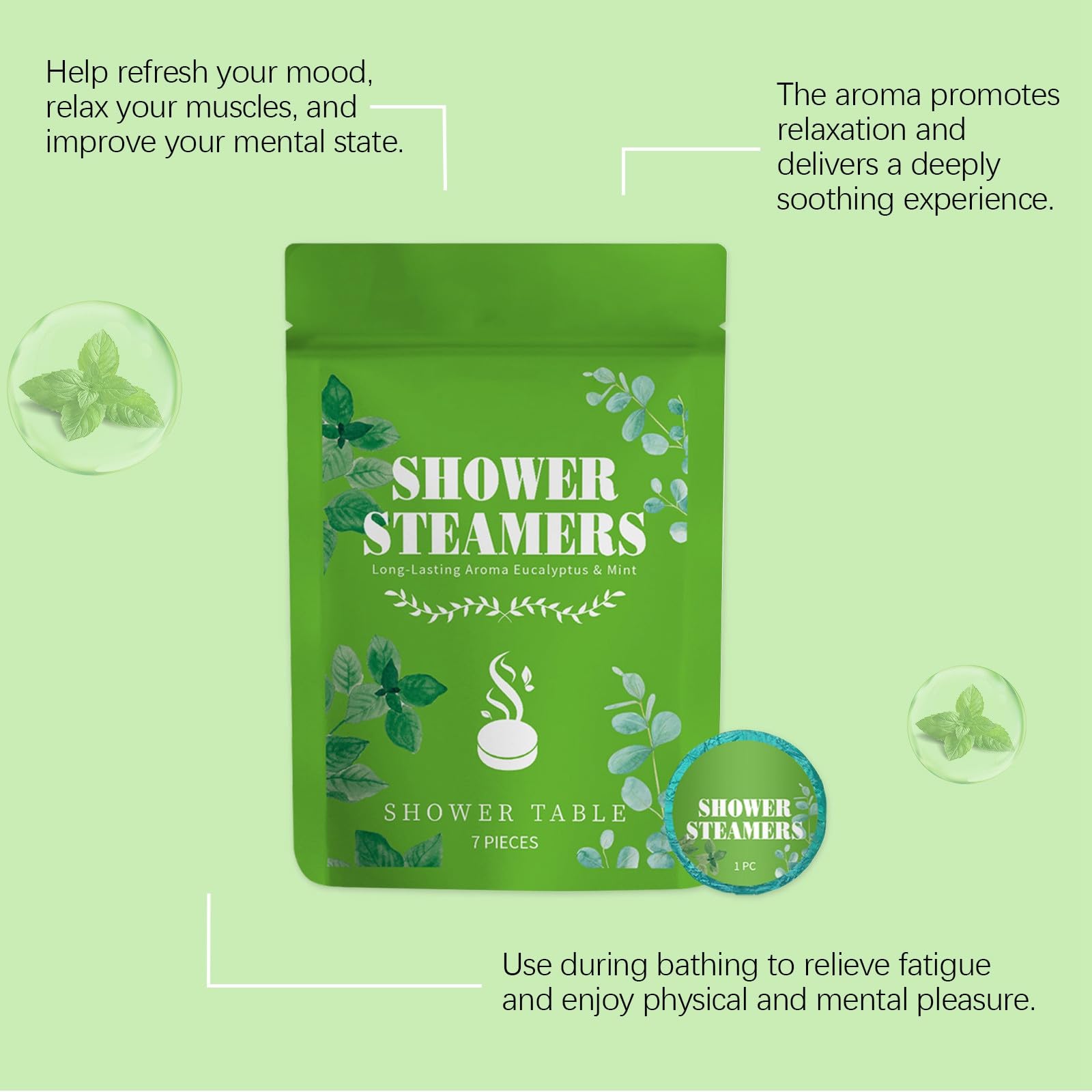 JHHskeostop Lot de 7 défroisseurs vapeur à la menthe, tablettes d'aromathérapie pour homme et femme, soin personnel et relaxation, tablettes vapeur pour soulager le stress