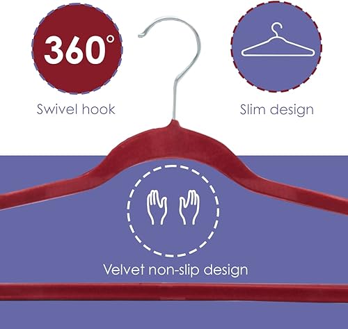 Miniatura 2 de Home Basics Perchas de terciopelo para ropa (paquete de 10), perchas de fieltro borgoña para camisetas, chaquetas, vestidos y pantalones, perchas