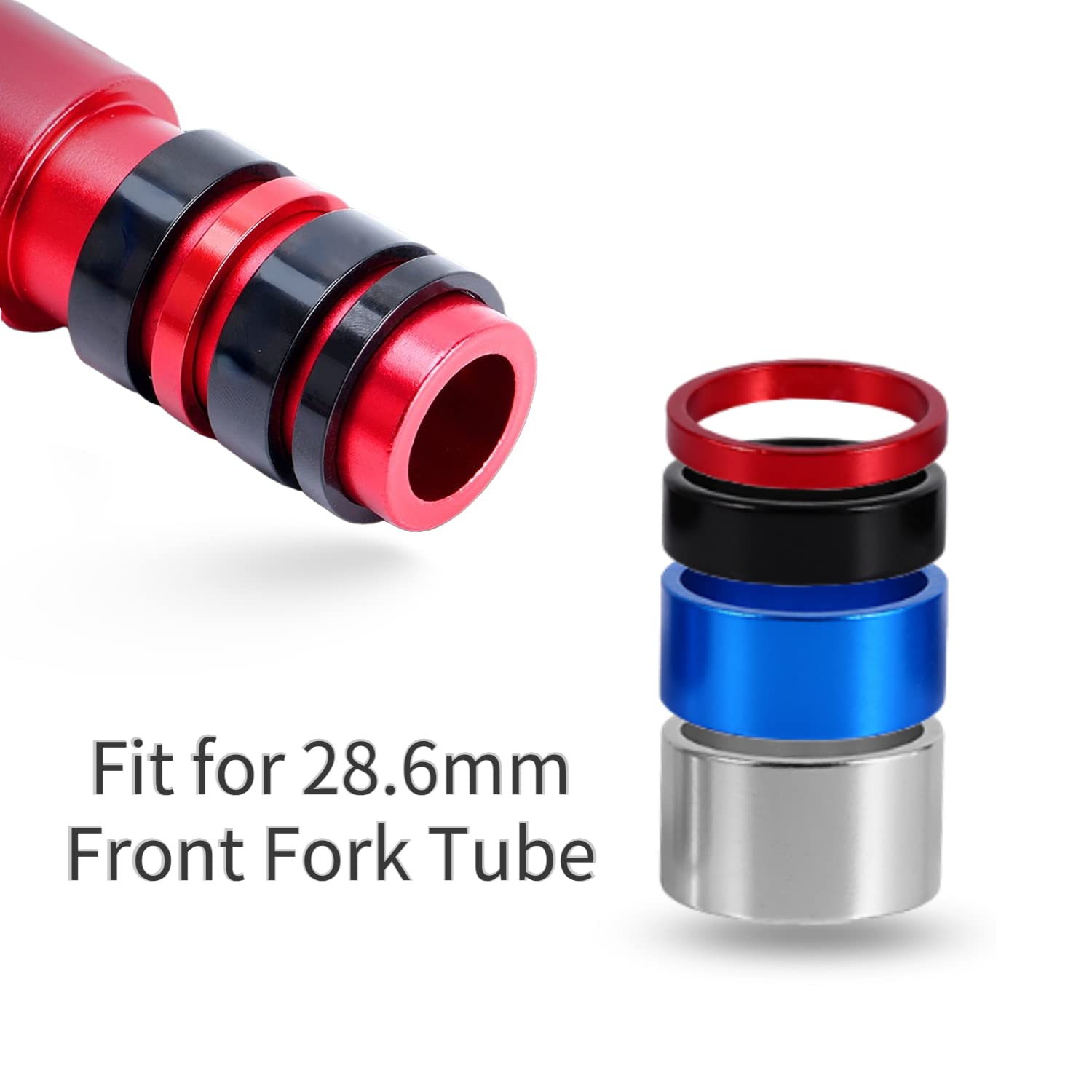 Tbest 1 1/8 Entretoises Casque Argent, 4 Couleurs 4 Pièces/Ensemble 5mm/10mm /15mm/20mm en Alliage d'aluminium Entretoise de Casque Vélo Tige Avant Rondelle de Fourche (Rouge