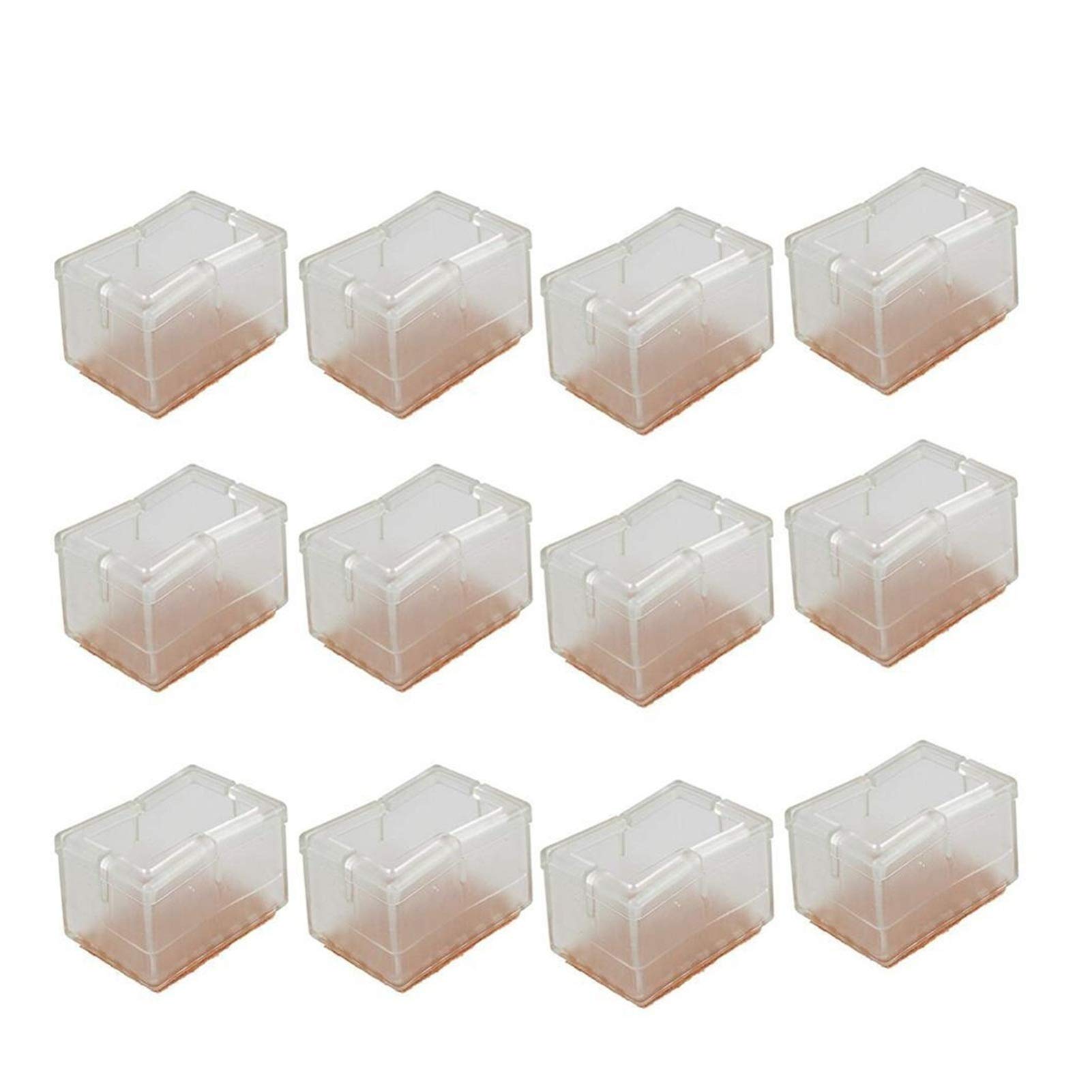 Chair Leg Floor Protectors Rectangle Chair Leg Floor Protectors, Silicone Felt Pads, Transparent Brown, 12 Or 24 Pack(12pcs)