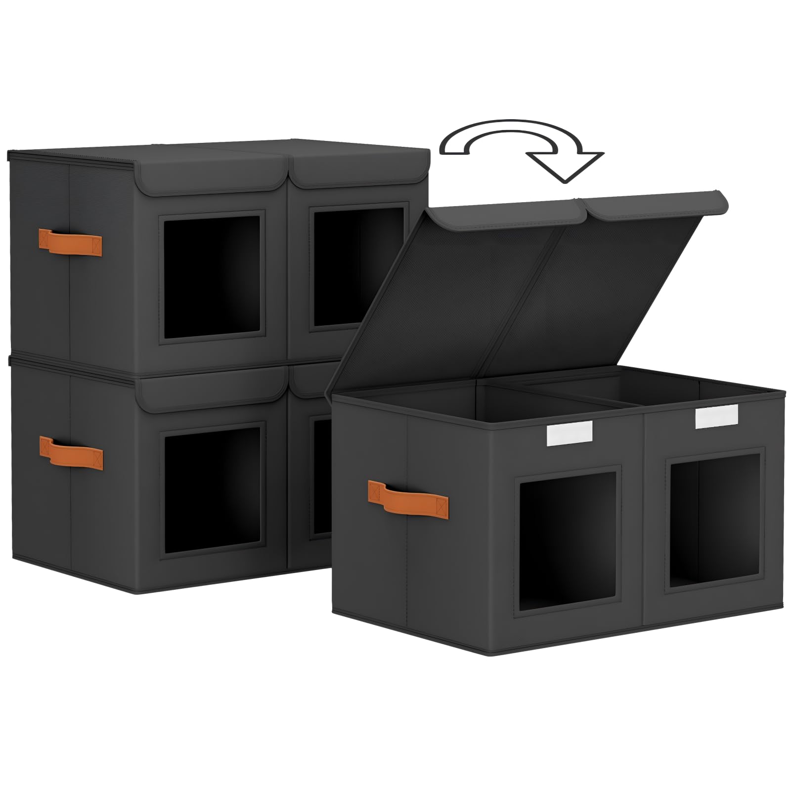 Homsorout Foldable Storage Boxes with Lids - Wardrobe Organiser Bin with Handle Fabric Basket Containers for Clothes, Book, Shelf, Office, XL x2-30.75L, Black — image 1