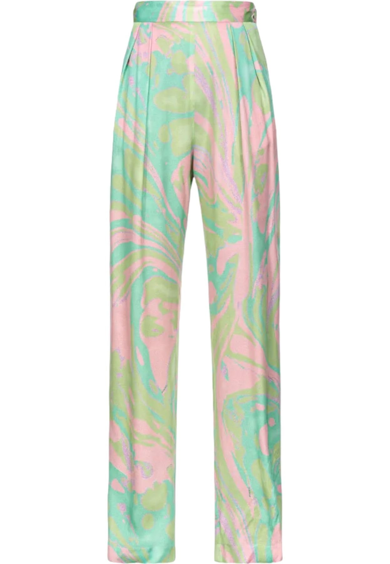 Pinko Penati Pantalón Satin Estampado Splash Vestir, Sn2_Mult.Verde/Rosa, 36 para Mujer