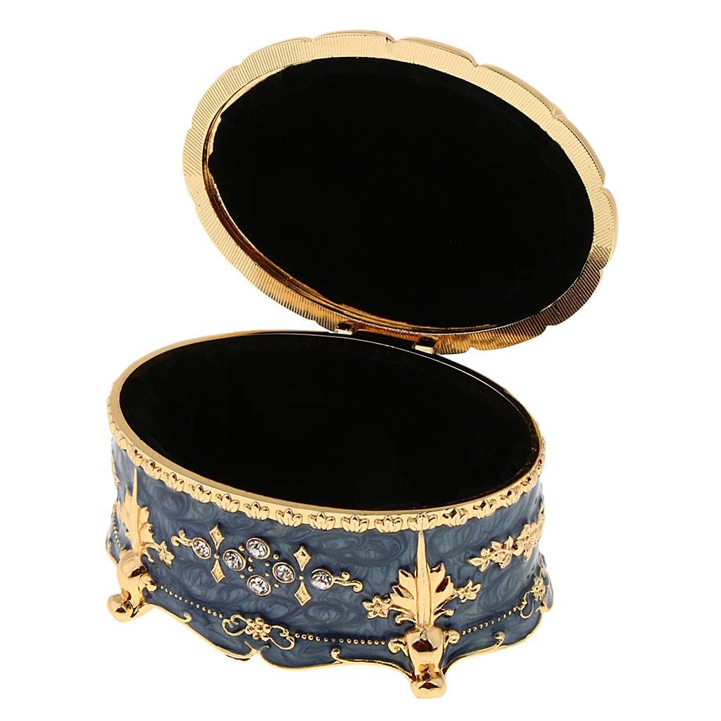 Ovale Schmuckschatulle Aus Metall Im Vintage Stil mit Kristall Emaille, Geschenkbox für Ohrringe Und Ringe, Blau