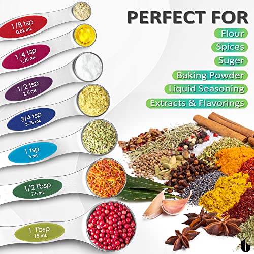 Urbanstrive Magnetic Measuring Spoons Set Stainless Steel, Dual Sided For Liquid Dry Food, Measuring Cups Spoons Set Fits In Spice Jar, Kitchen Gadgets, Cooking Utensils Set, Including Leveler, 8Color #TOP5