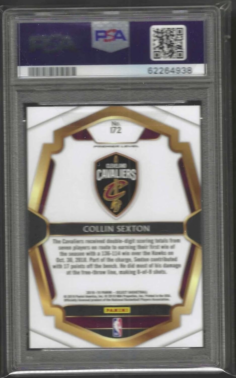 Collin Sexton 2018-19 Panini Select Premier Level Rookie Rc #172 Psa 10 Gem Mint - Basketball Cards