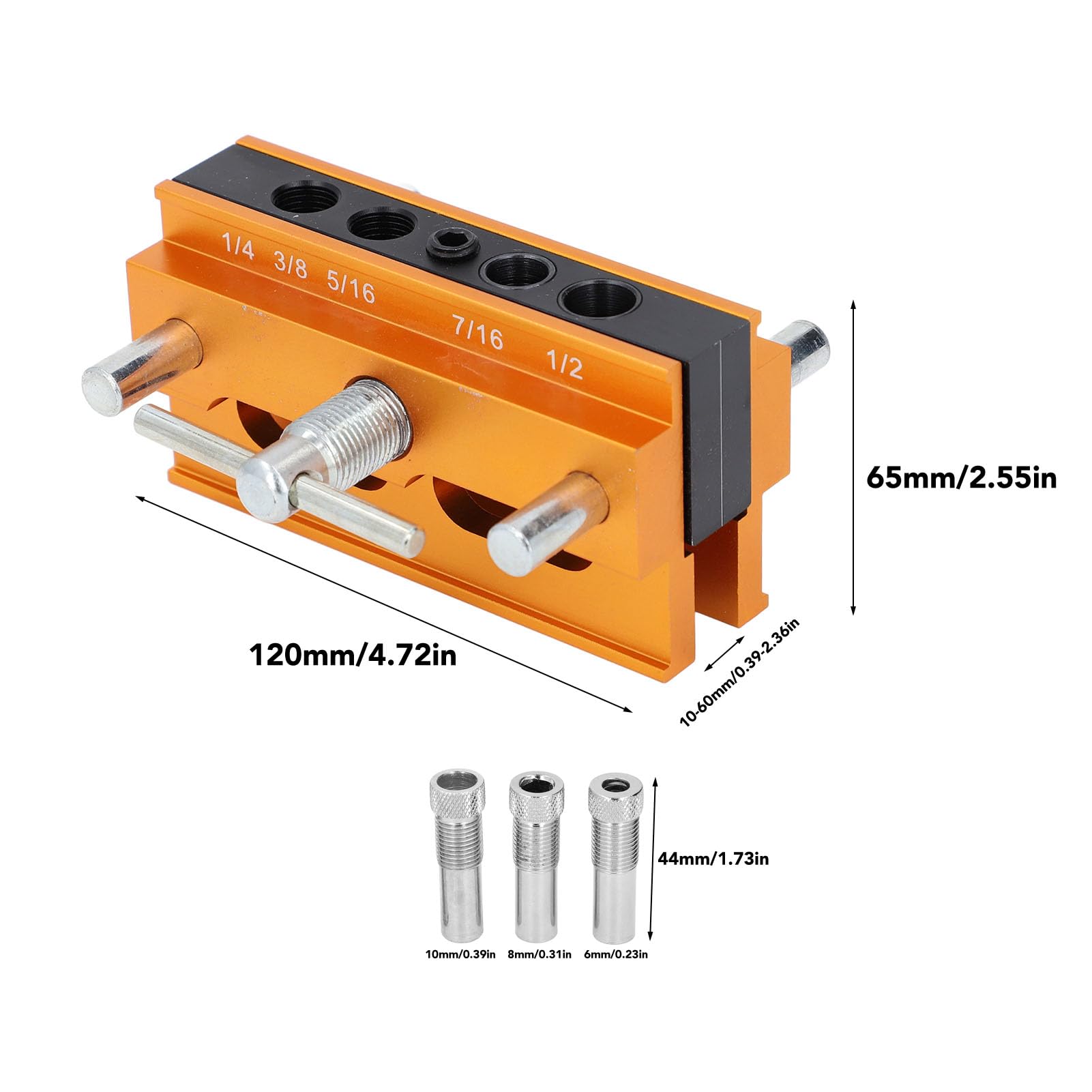 Self -Centering Copel Kit Regulowane szerokość Wierule obróbki drewna Poradnika do prostych otworów z 6 tulei Aluminium Materiał z stopu Idealny do tworzenia szafki i budowy mebli